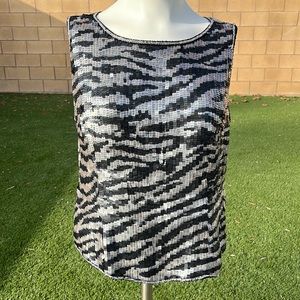 Laurence Kazar vintage zebra  sequin animal print top